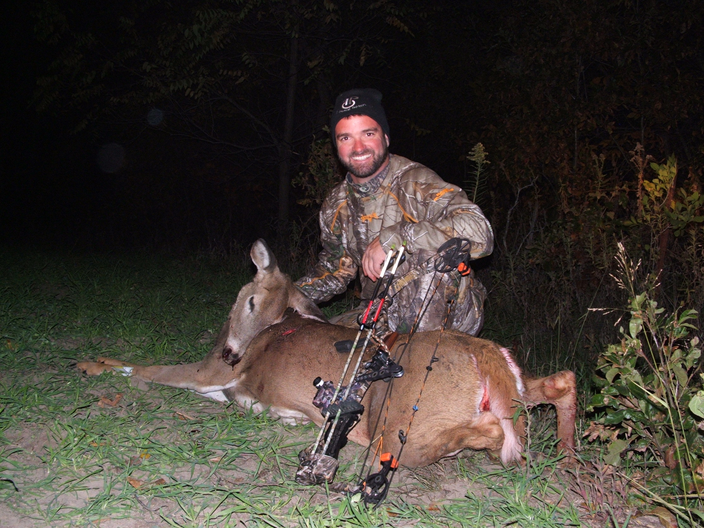 Ryan shot a nice doe Saturday evening.  A good shot and she didn't go very far.  The deer right now seem to be keying in on alfalfa, winter rye, and brassicas.  Our soybeans are still fenced off.